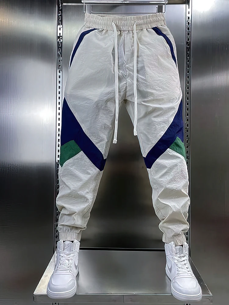 Patchwork Beige White Sweatpants Men Baggy Jogging Pants Spring Summer Casual Sport Harem Ankle-Length Trousers