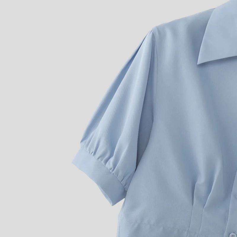 INCERUN Men's Shirt Solid Lapel Puff Short Sleeve Casual Crop Tops For Man Summer Loose 2026 Pockets Fashion Men Clothes Camisa