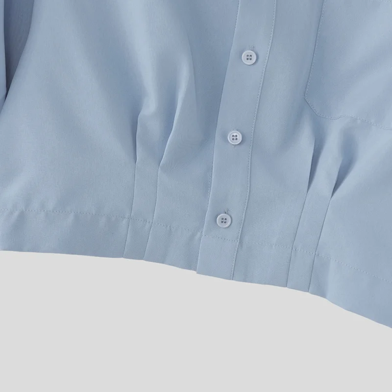 INCERUN Men's Shirt Solid Lapel Puff Short Sleeve Casual Crop Tops For Man Summer Loose 2026 Pockets Fashion Men Clothes Camisa