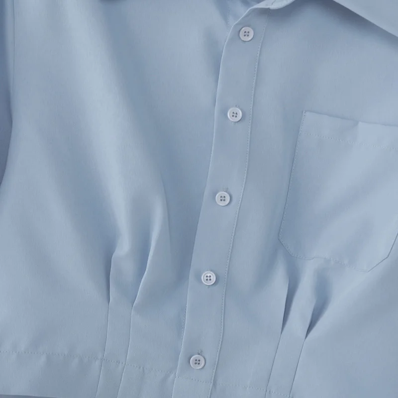 INCERUN Men's Shirt Solid Lapel Puff Short Sleeve Casual Crop Tops For Man Summer Loose 2026 Pockets Fashion Men Clothes Camisa
