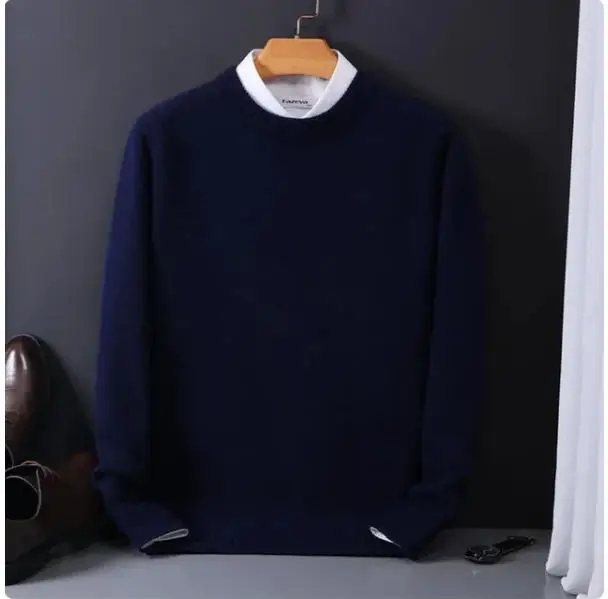 2025 Cashmere Sweater O-neck Pullovers Men's Loose Oversized M-3XL Knitted Bottom Shirt Autumn Winter New Korean Casual Men Top