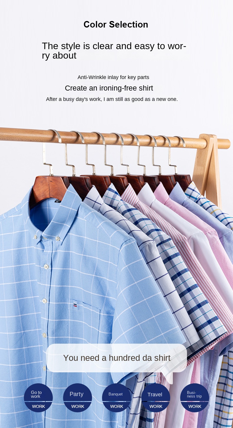 100% Cotton Men Oxford Shirt Short Sleeve Summer Plaid Striped Male Clothes Business Regular Fit Dress Shirt Oversized 7XL 6XL