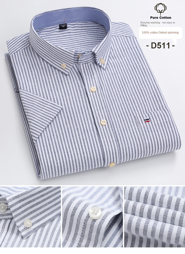 100% Cotton Men Oxford Shirt Short Sleeve Summer Plaid Striped Male Clothes Business Regular Fit Dress Shirt Oversized 7XL 6XL