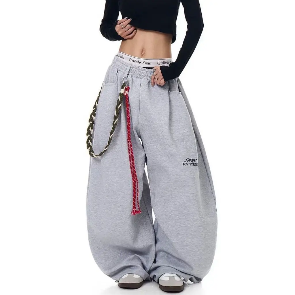 Streetwear Wide Leg Baggy Sweatpants Men Y2K Vintage Loose Curved-leg Pants Casual Sports Straight Hip Hop