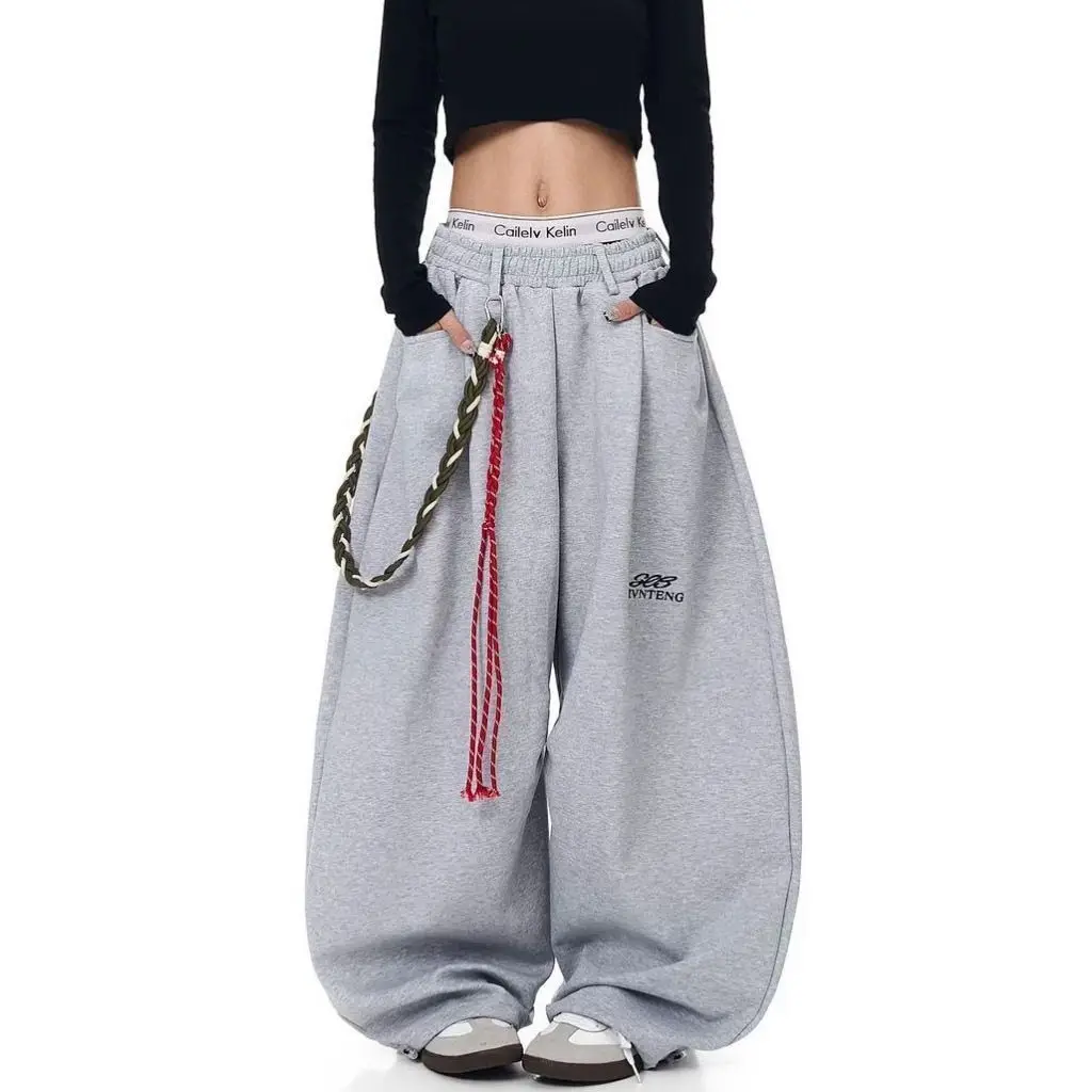 Streetwear Wide Leg Baggy Sweatpants Men Y2K Vintage Loose Curved-leg Pants Casual Sports Straight Hip Hop