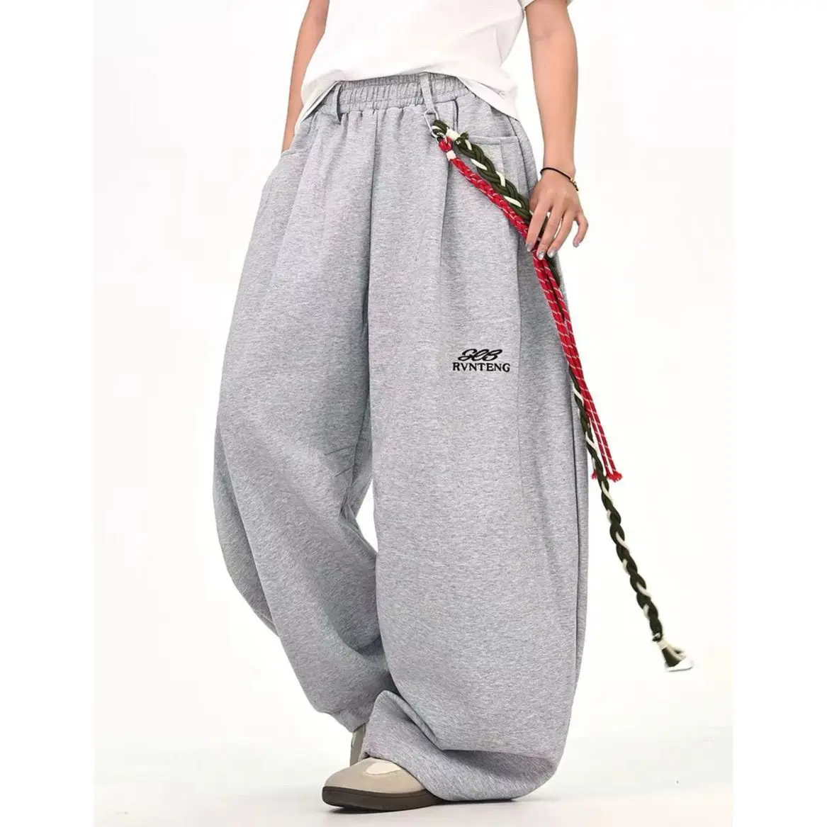 Streetwear Wide Leg Baggy Sweatpants Men Y2K Vintage Loose Curved-leg Pants Casual Sports Straight Hip Hop
