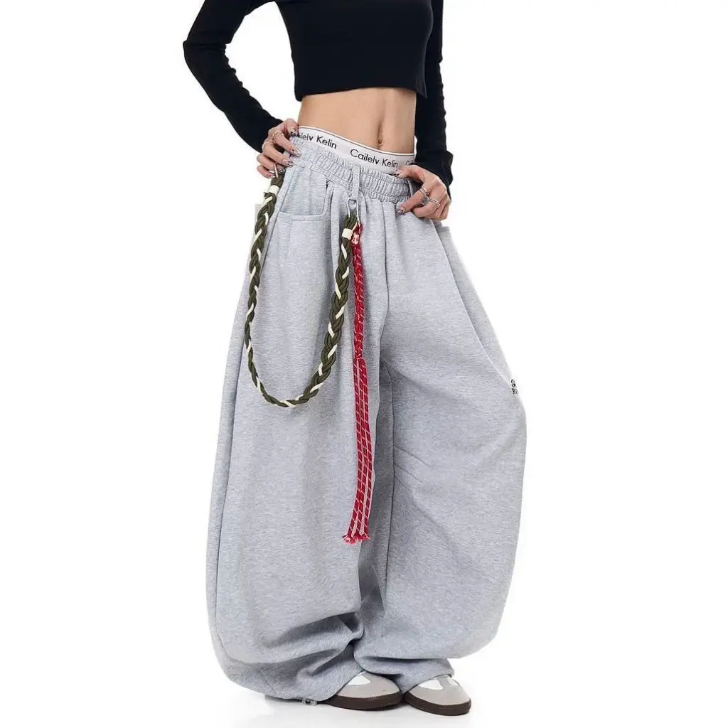 Streetwear Wide Leg Baggy Sweatpants Men Y2K Vintage Loose Curved-leg Pants Casual Sports Straight Hip Hop