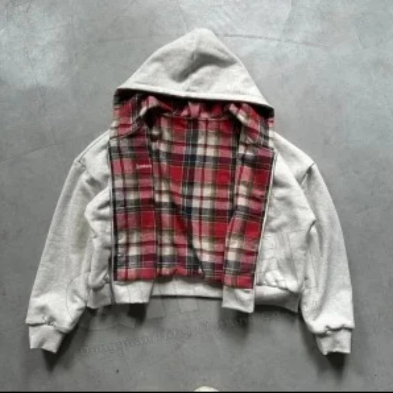 Autumn winter loose cardigan jacket sweater jacket streetwear retro double-sided square zipper hoodie fashionable men and women