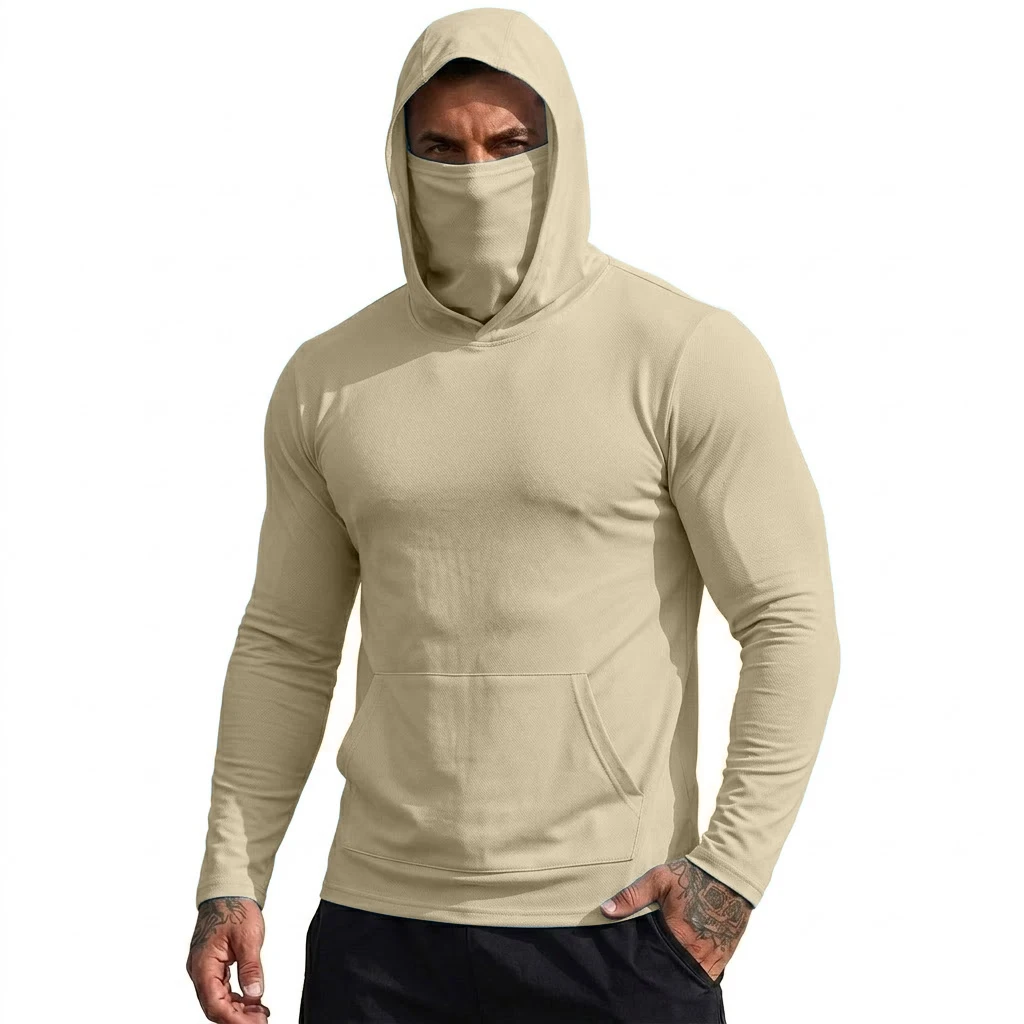 Mens Sun Protection Hooded Tee Quick Dry Long Sleeve Sweatshirt Lightweight Performance Top for Hiking Outdoor Sun Wear Tops