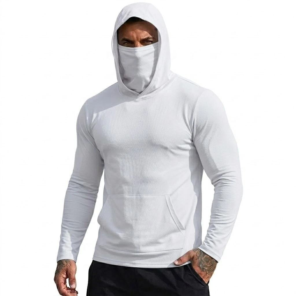Mens Sun Protection Hooded Tee Quick Dry Long Sleeve Sweatshirt Lightweight Performance Top for Hiking Outdoor Sun Wear Tops