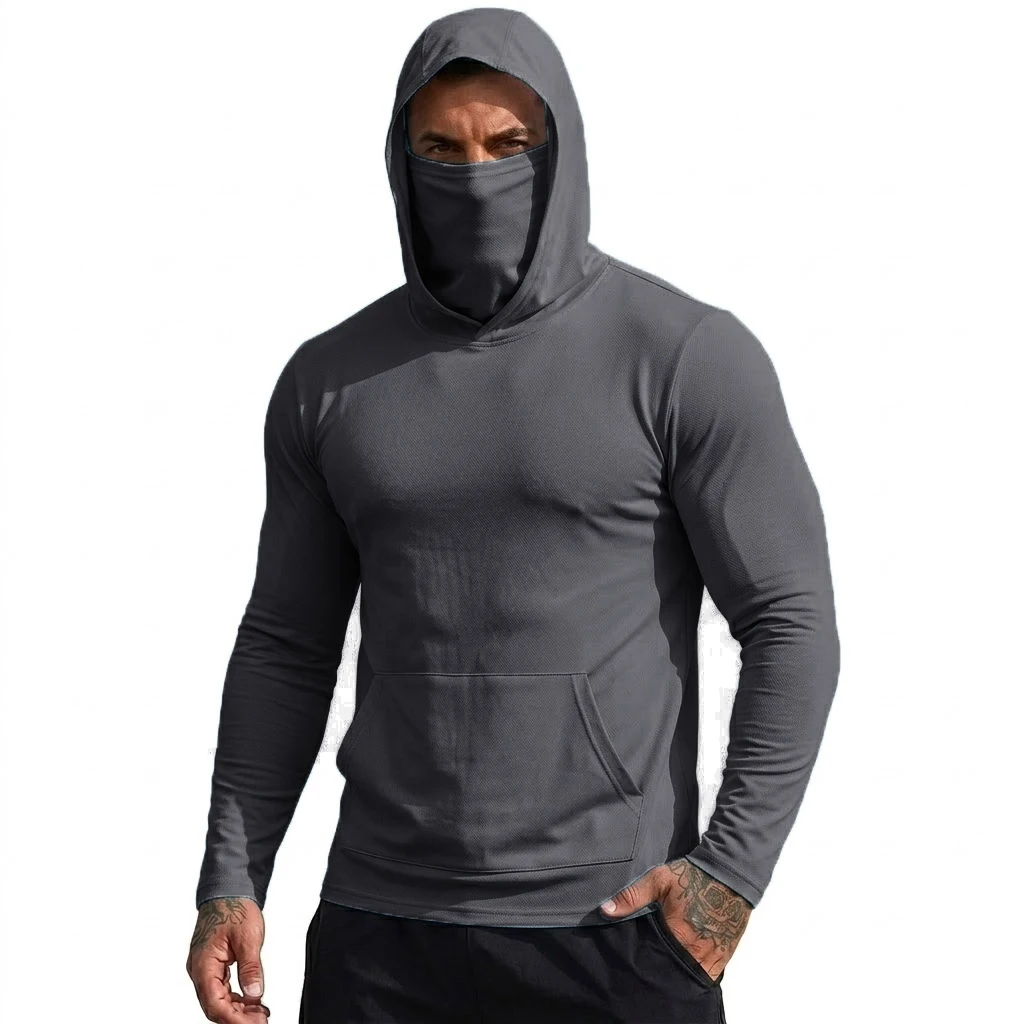 Mens Sun Protection Hooded Tee Quick Dry Long Sleeve Sweatshirt Lightweight Performance Top for Hiking Outdoor Sun Wear Tops