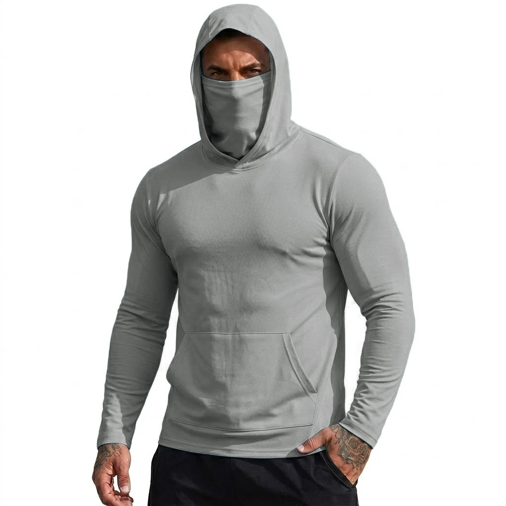 Mens Sun Protection Hooded Tee Quick Dry Long Sleeve Sweatshirt Lightweight Performance Top for Hiking Outdoor Sun Wear Tops