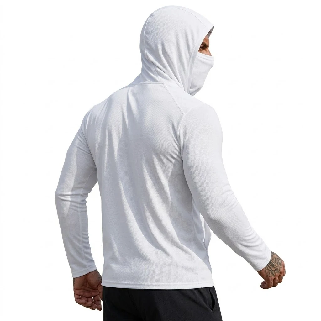 Mens Sun Protection Hooded Tee Quick Dry Long Sleeve Sweatshirt Lightweight Performance Top for Hiking Outdoor Sun Wear Tops