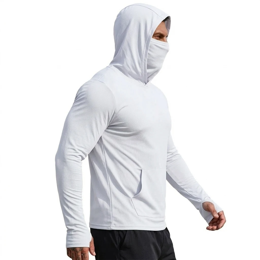 Mens Sun Protection Hooded Tee Quick Dry Long Sleeve Sweatshirt Lightweight Performance Top for Hiking Outdoor Sun Wear Tops