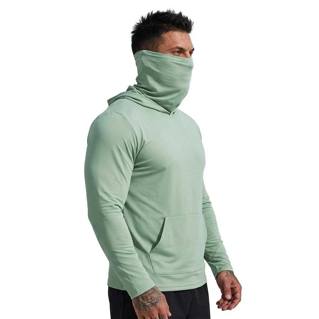 Mens Sun Protection Hooded Tee Quick Dry Long Sleeve Sweatshirt Lightweight Performance Top for Hiking Outdoor Sun Wear Tops