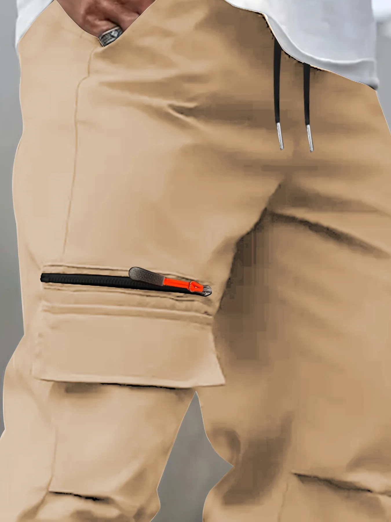 Men's Casual Cargo Pants with Multiple Pockets - Straight Leg, Loose Fit,, Zipper Details, Perfect for Spring and Fall