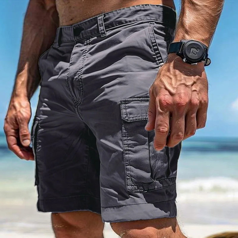 Men's Wear-Resistant Shorts Summer Beach Casual Cargo Short Pants Multi-Pocket Workwear Breathable Loose Straight Solid Shorts