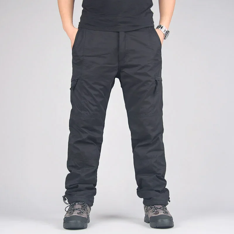 Men's Fleece Cargo Pants Winter Plush Tactical Pants Casual Joggers 3XL Korean Loose Hiking Running Warm Thermal Trousers