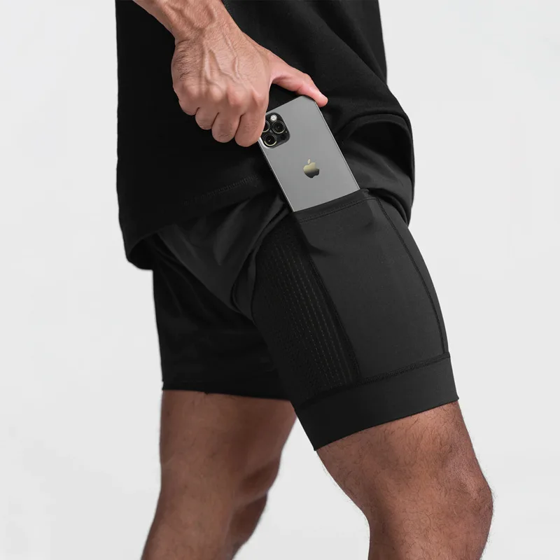 2025 NEW Men's Sports Shorts 2 in 1 Running Shorts Men's Double Layer Breathable Fitness Bodybuilding Training Jogging Shorts