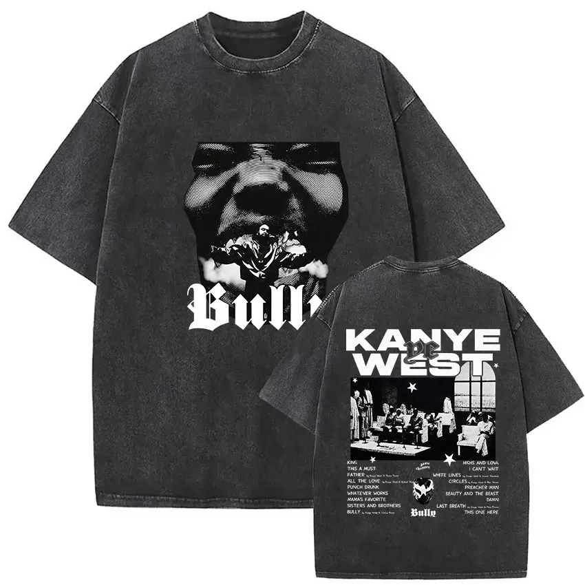 Vintage Washed Kanye West Ye Bully Album 2026 Graphic T Shirts Men's Hip Hop Oversized Fashion Cotton T-shirt Unisex Streetwear