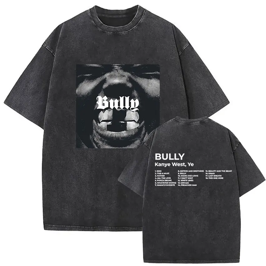 Vintage Washed Kanye West Ye Bully Album 2026 Graphic T Shirts Men's Hip Hop Oversized Fashion Cotton T-shirt Unisex Streetwear