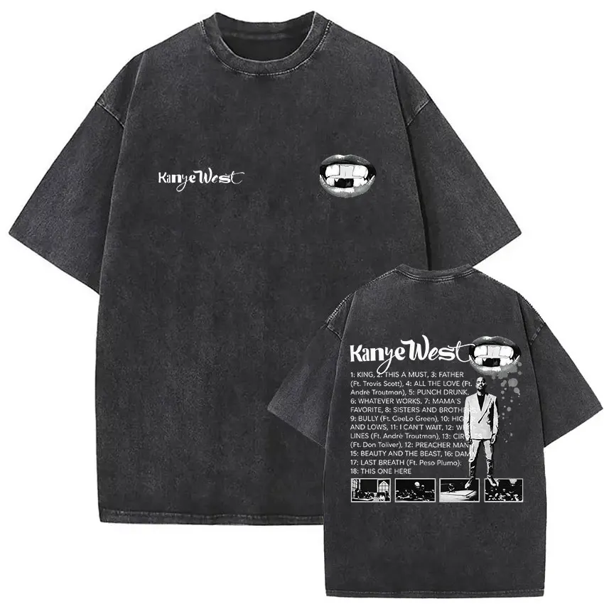 Vintage Washed Kanye West Ye Bully Album 2026 Graphic T Shirts Men's Hip Hop Oversized Fashion Cotton T-shirt Unisex Streetwear