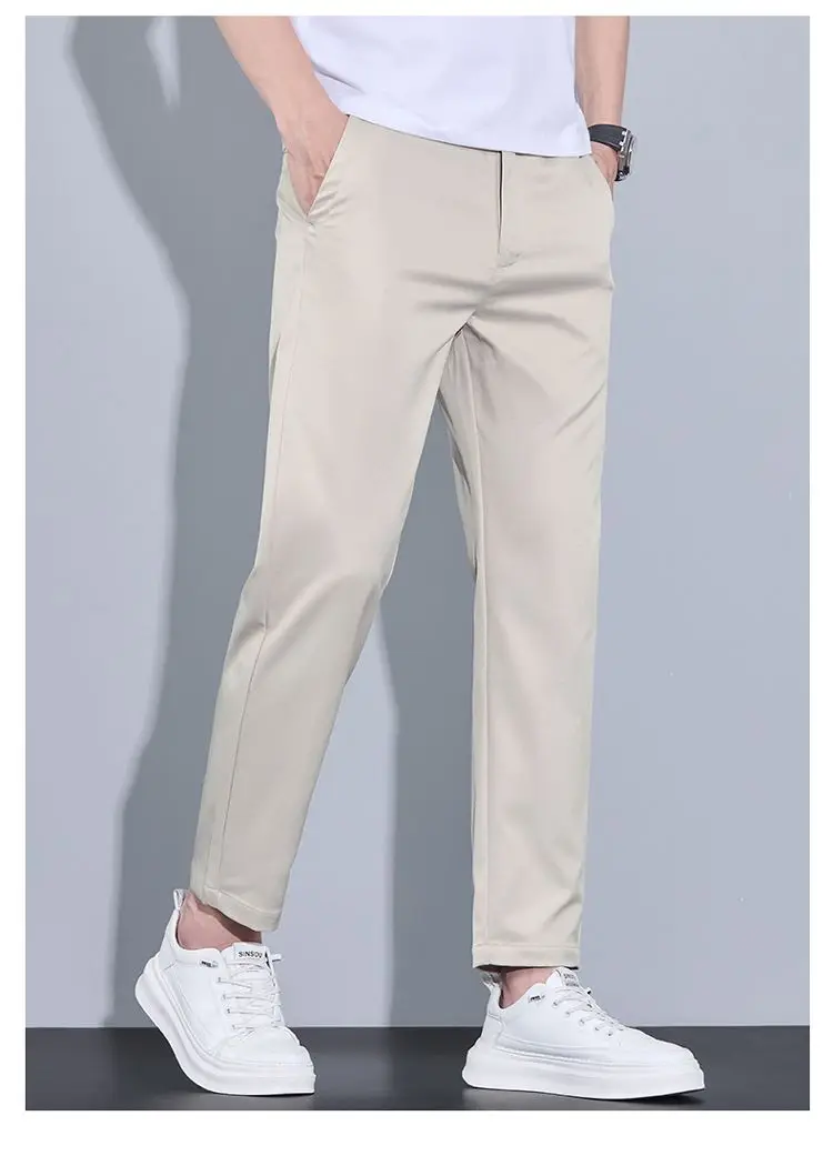 2026 New Spring Summer Ankle-Length Pants Men Straight Fit Fashion Thin Brand Clothing Solid Color Casual Trousers Male 28-38