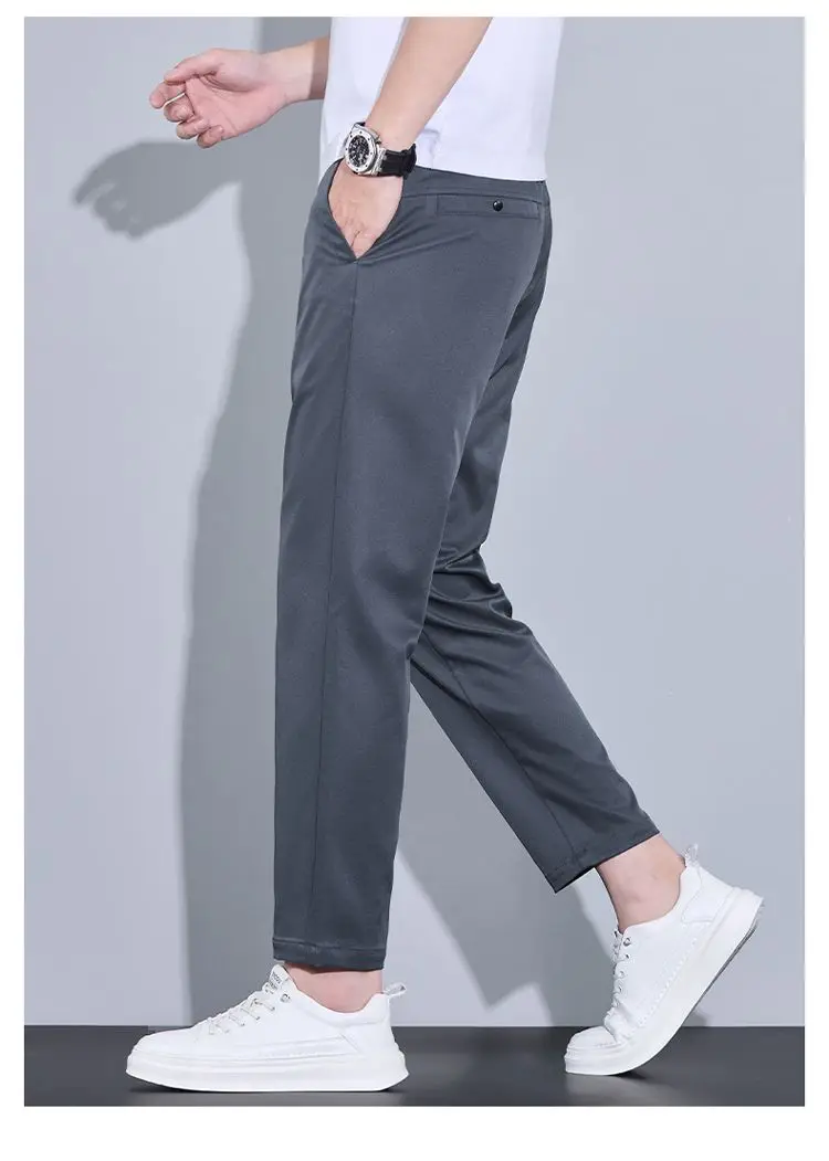 2026 New Spring Summer Ankle-Length Pants Men Straight Fit Fashion Thin Brand Clothing Solid Color Casual Trousers Male 28-38