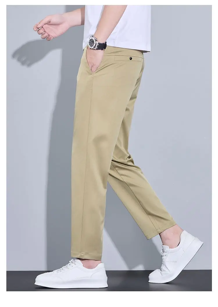2026 New Spring Summer Ankle-Length Pants Men Straight Fit Fashion Thin Brand Clothing Solid Color Casual Trousers Male 28-38