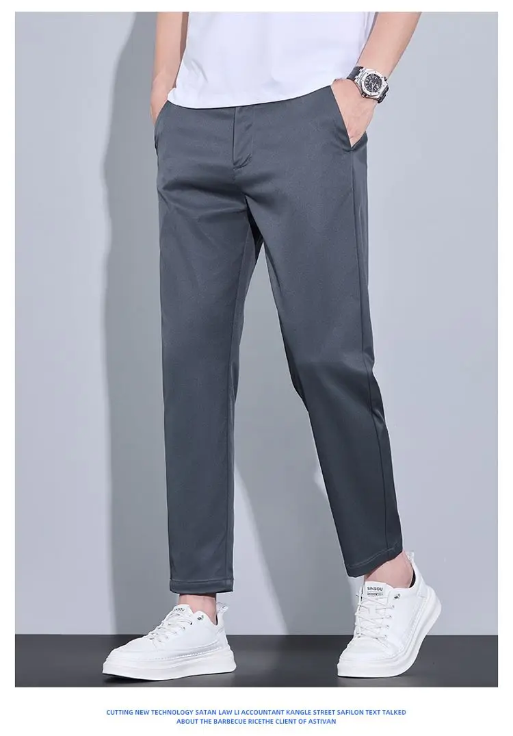 2026 New Spring Summer Ankle-Length Pants Men Straight Fit Fashion Thin Brand Clothing Solid Color Casual Trousers Male 28-38