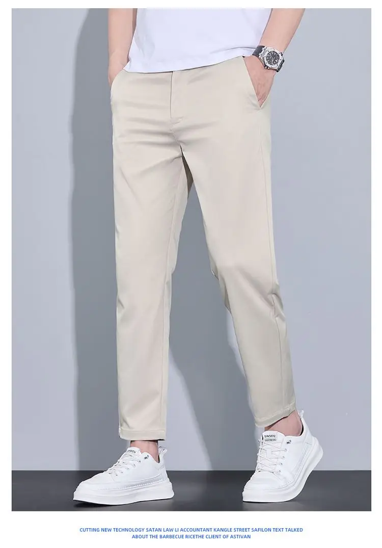 2026 New Spring Summer Ankle-Length Pants Men Straight Fit Fashion Thin Brand Clothing Solid Color Casual Trousers Male 28-38