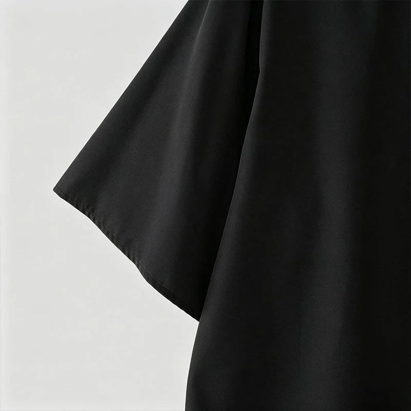 Japanese Style Men Stand Collar Half Sleeve Shirt Loose Oversized Solid Color Hidden Button Casual Blouse Lightweight Streetwear