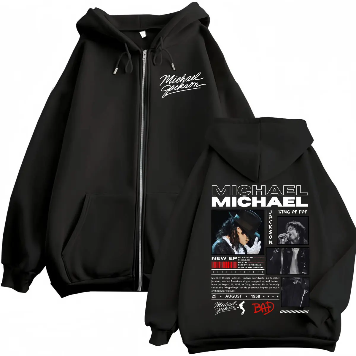 Singer Michael Jackson Classics Zipper Hoodies Rock Fashion Vintage Zip Up Pullovers Men Women Casual Long Sleeve Sweatshirts