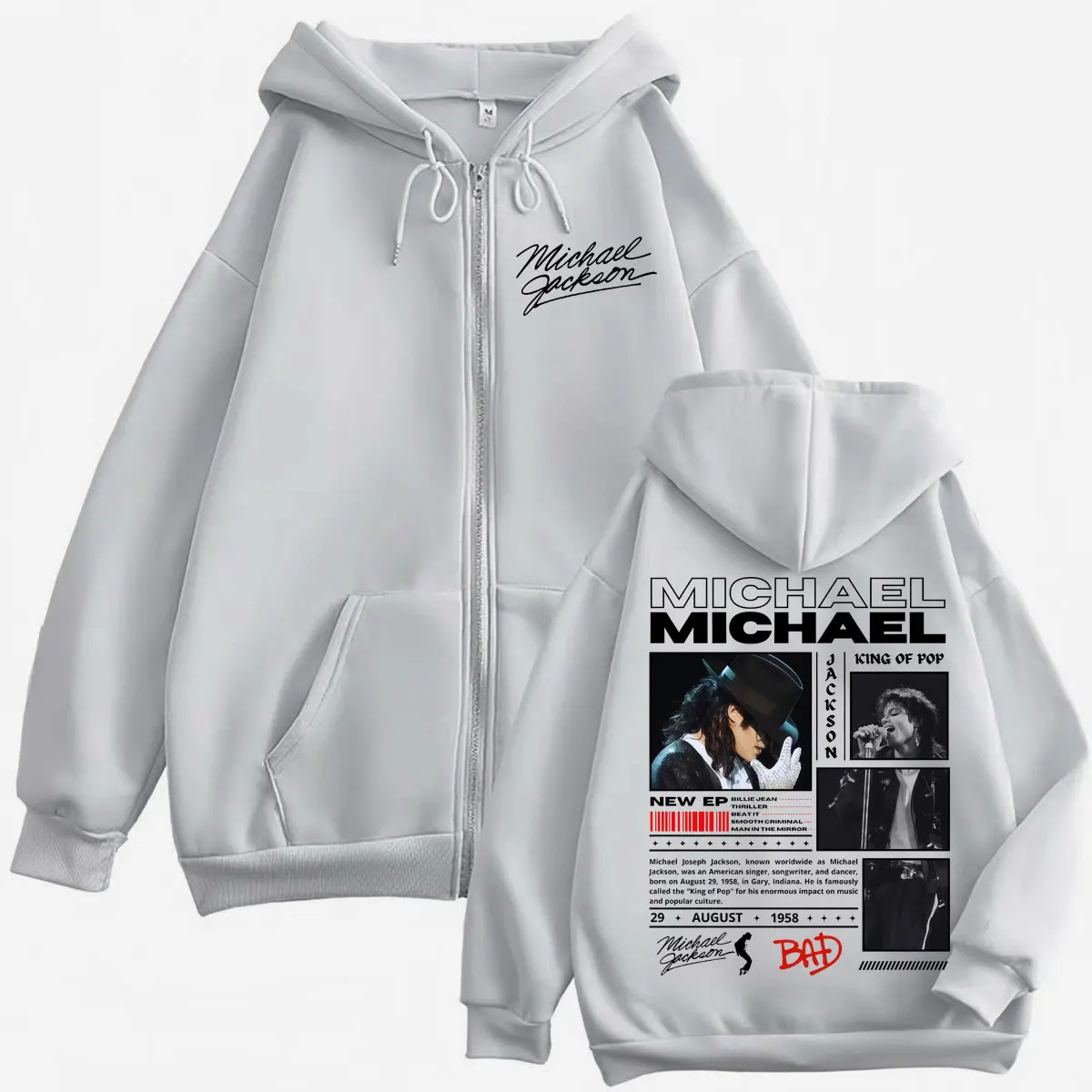 Singer Michael Jackson Classics Zipper Hoodies Rock Fashion Vintage Zip Up Pullovers Men Women Casual Long Sleeve Sweatshirts