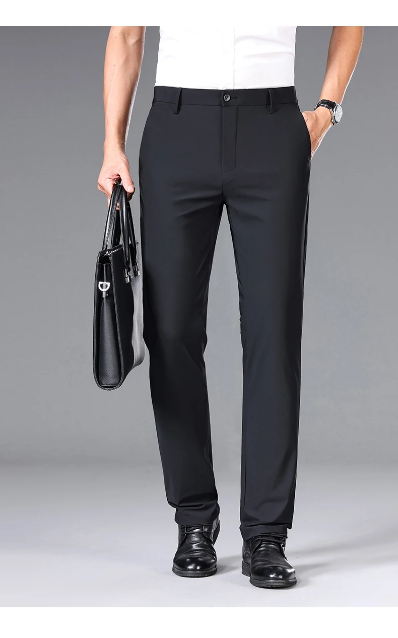 Brand Clothing 2026 Summer High Stretch Men's Casual Pants Quick Dry Business Straight Pants Thin Formal Suit Trousers Male 40