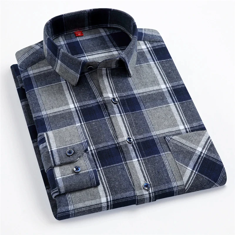 Pure Cotton Men's Plaid Shirt Long Sleeve Regular Fit Men Casual Oversized Shirt Leisure Autumn Male Blouse New Plus Size