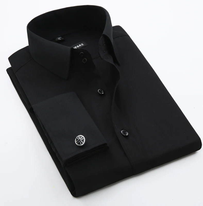 Men's French Cufflinks Shirt, Men's Slim Fit Long Sleeved Business Sleeve Nail Free Business Formal Men's Solid Color Shirt