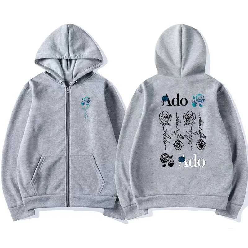 2025 Ado Graphic Printed Zipper Hoodies Autumn Winter Men Women Casual Fashion Harajuku Y2K Fleece Long Sleeve Zip-Up Hoodies
