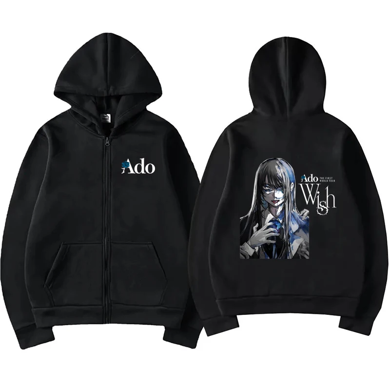 2025 Ado Graphic Printed Zipper Hoodies Autumn Winter Men Women Casual Fashion Harajuku Y2K Fleece Long Sleeve Zip-Up Hoodies
