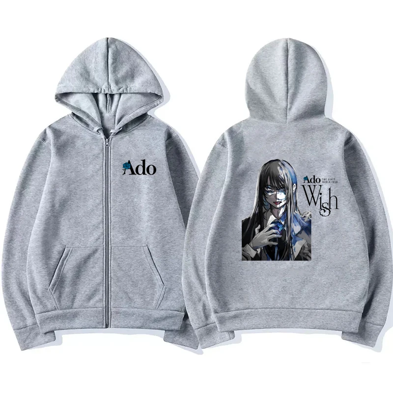 2025 Ado Graphic Printed Zipper Hoodies Autumn Winter Men Women Casual Fashion Harajuku Y2K Fleece Long Sleeve Zip-Up Hoodies