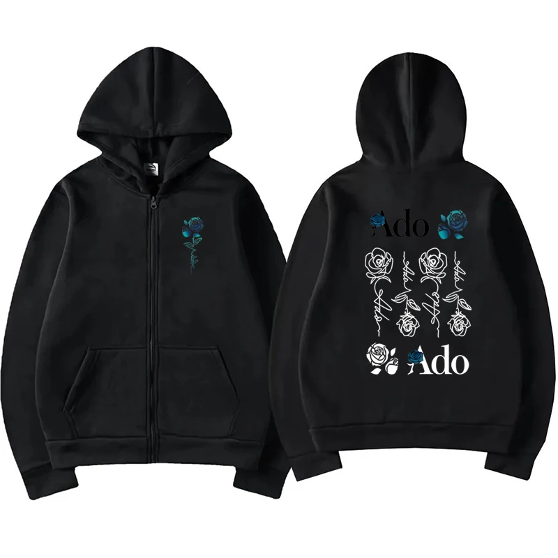 2025 Ado Graphic Printed Zipper Hoodies Autumn Winter Men Women Casual Fashion Harajuku Y2K Fleece Long Sleeve Zip-Up Hoodies