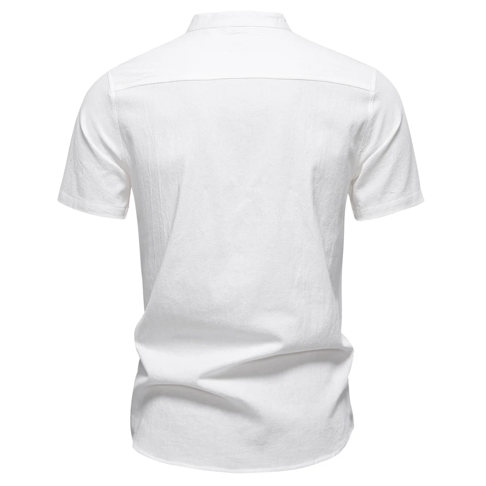 AIOPESON Mens Short Sleeve Solid Color Linen Shirt Turn Down Collar Casual Summer Breathable Comfort Shirt