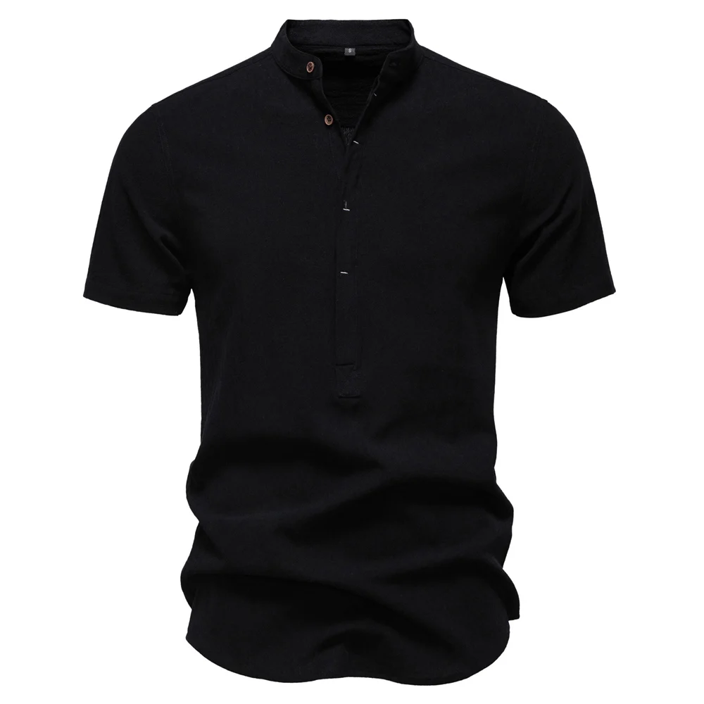 AIOPESON Mens Short Sleeve Solid Color Linen Shirt Turn Down Collar Casual Summer Breathable Comfort Shirt