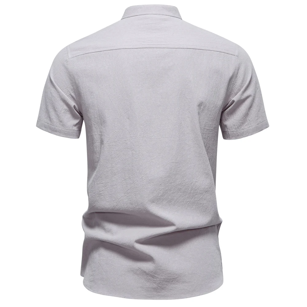 AIOPESON Mens Short Sleeve Solid Color Linen Shirt Turn Down Collar Casual Summer Breathable Comfort Shirt