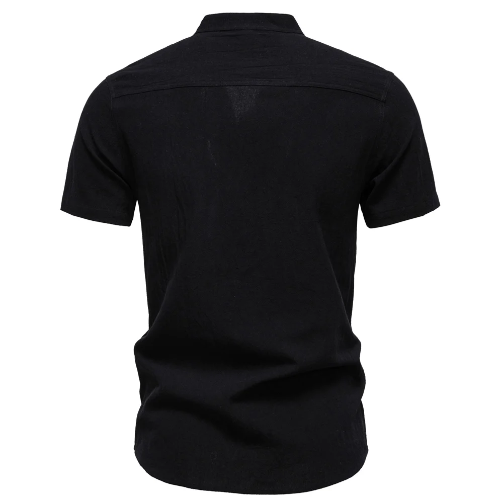 AIOPESON Mens Short Sleeve Solid Color Linen Shirt Turn Down Collar Casual Summer Breathable Comfort Shirt