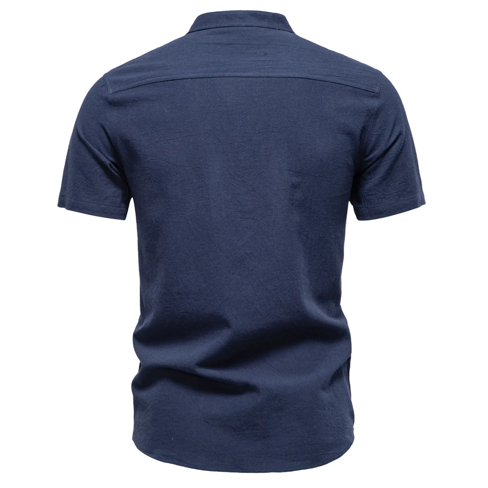 AIOPESON Mens Short Sleeve Solid Color Linen Shirt Turn Down Collar Casual Summer Breathable Comfort Shirt