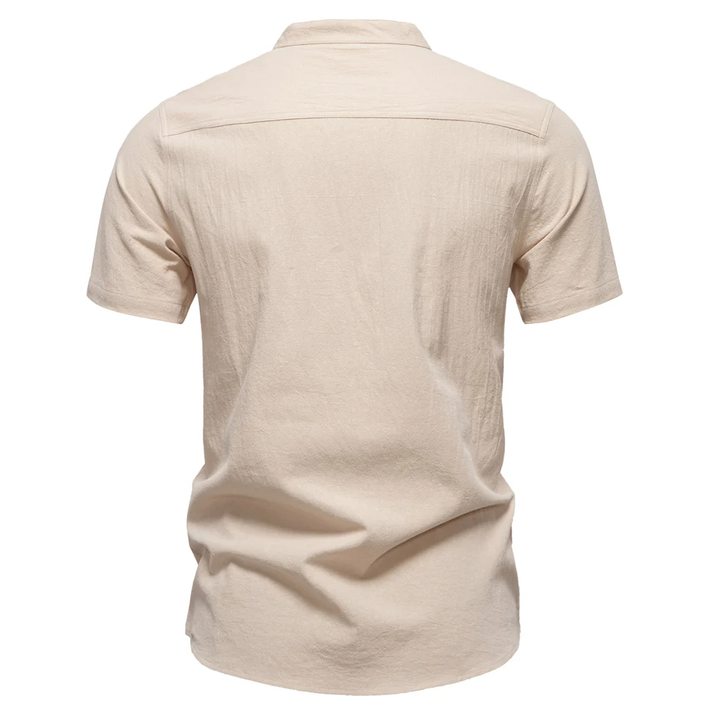 AIOPESON Mens Short Sleeve Solid Color Linen Shirt Turn Down Collar Casual Summer Breathable Comfort Shirt