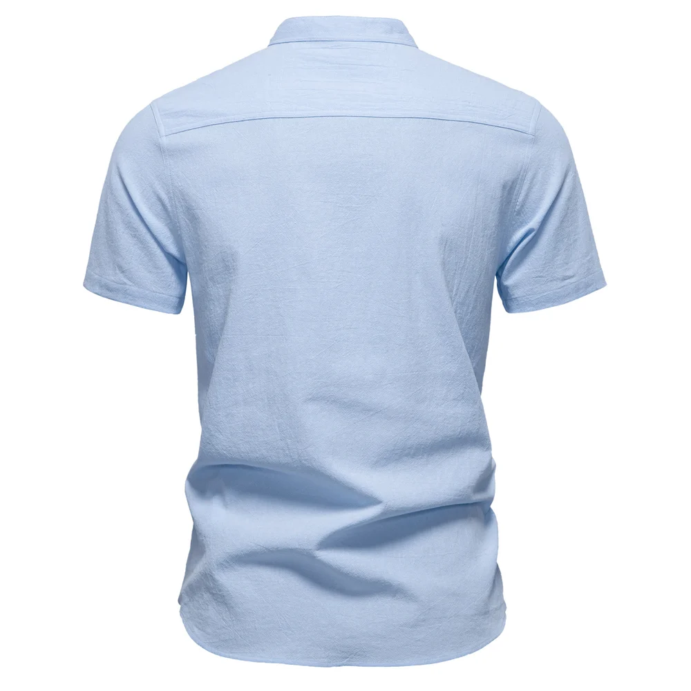 AIOPESON Mens Short Sleeve Solid Color Linen Shirt Turn Down Collar Casual Summer Breathable Comfort Shirt