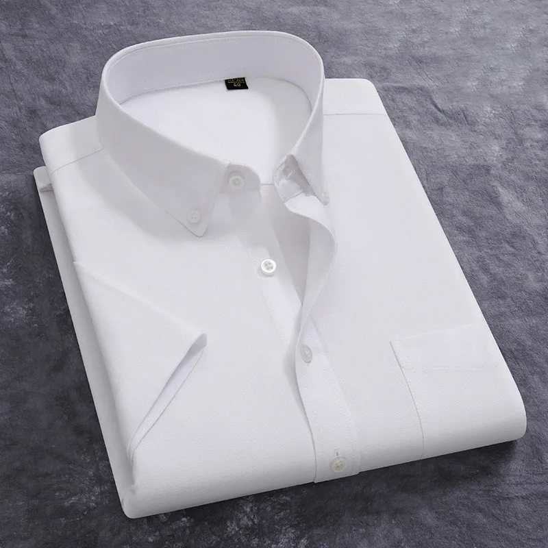 100% Cotton Men's Oxford Shirt Summer Short Sleeve Stylish Loose Stripe Solid Color Fit Dress Formal White Shirt Plus Size 5XL 