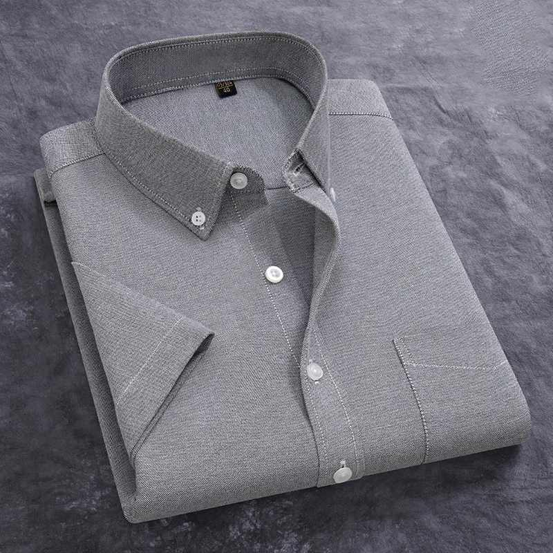 100% Cotton Men's Oxford Shirt Summer Short Sleeve Stylish Loose Stripe Solid Color Fit Dress Formal White Shirt Plus Size 5XL 